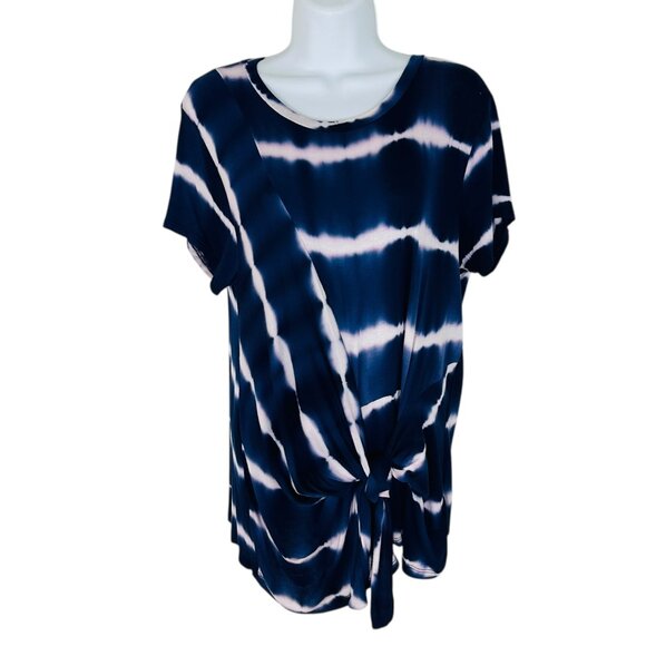 Emelia Women's Size S Tie Dye Soft Rayon Front Knot Blue Top - Picture 1 of 6